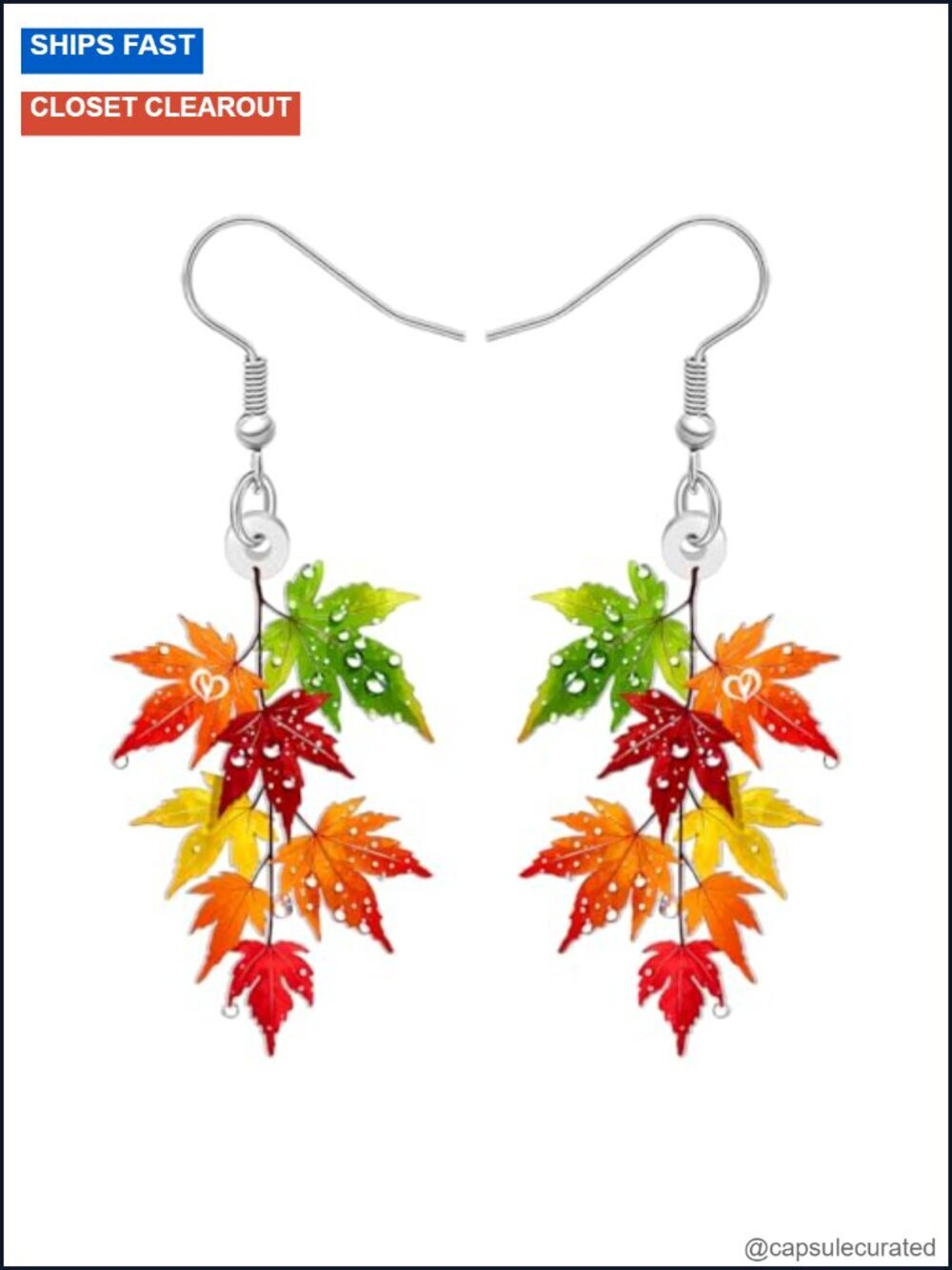 Stainless Steel Dangle Earrings - Tri-Color Leaf Design